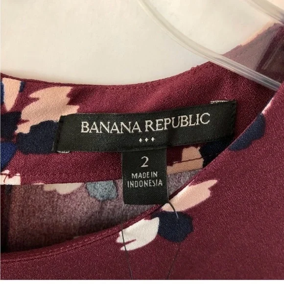 Banana Republic Dress Womens Size 2 Maroon Burgundy Floral Shift Long Tie - Picture 8 of 8